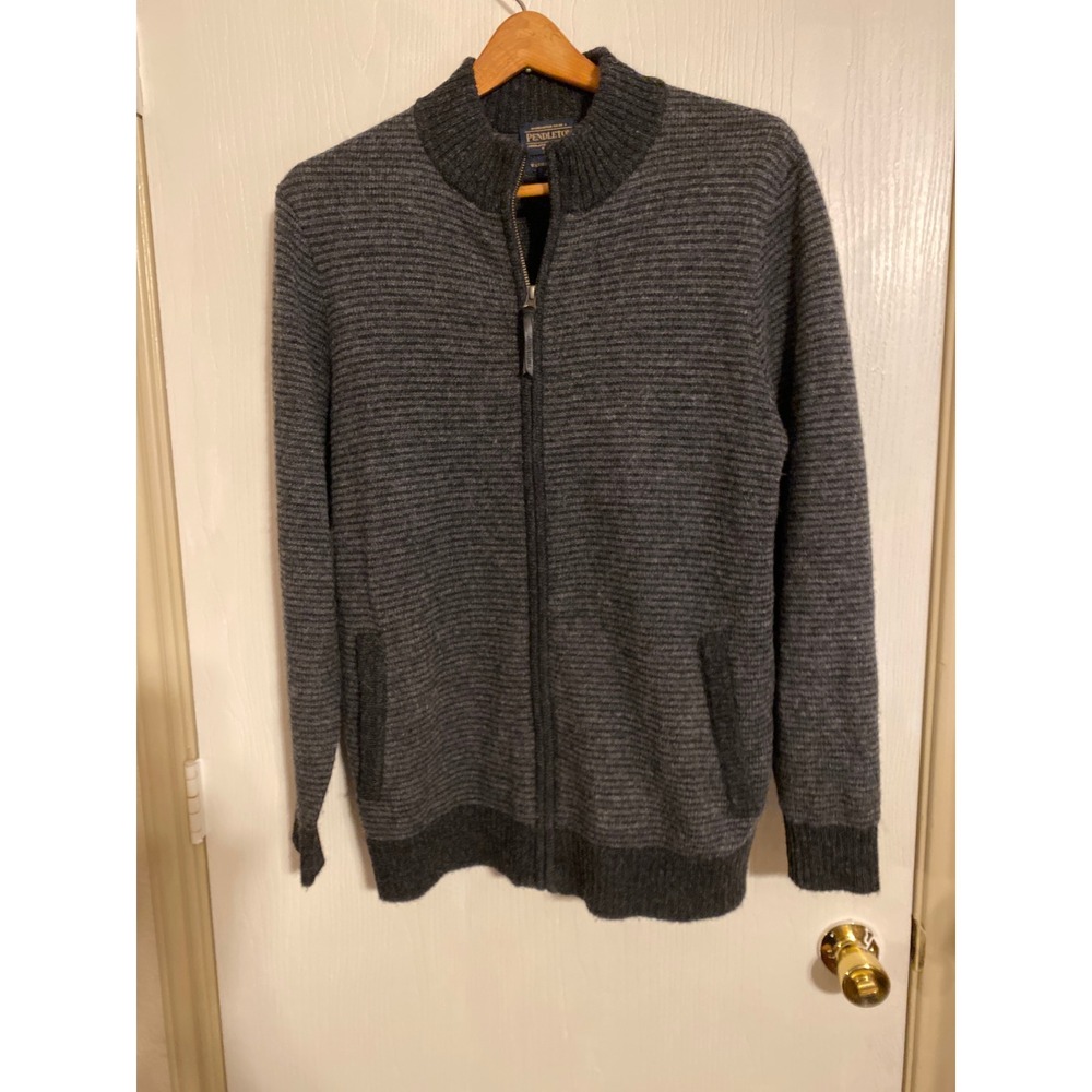 Pendleton Mens Washable Shetland Wool Full Zip Cardigan Sweater Gray Med 0756